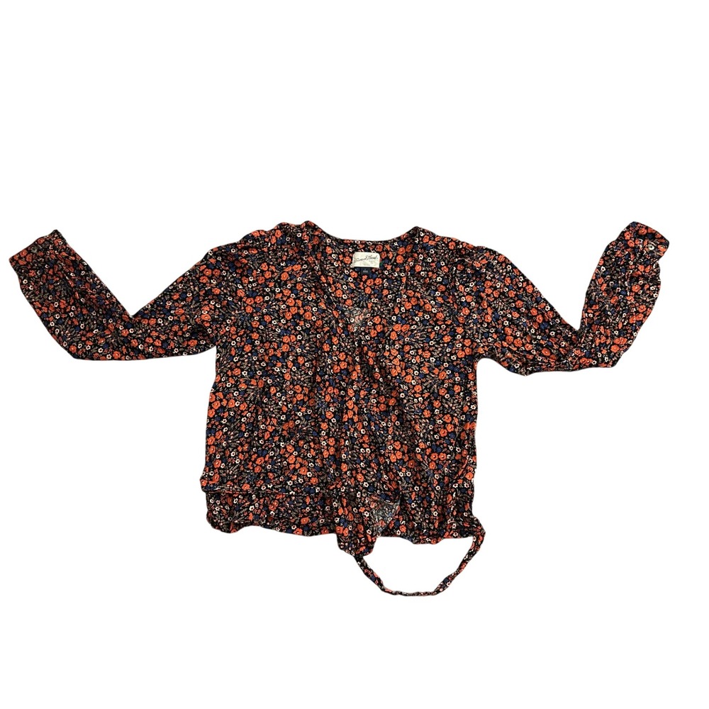 Vintage Sexy Floral Wrap Blouse Womens Large Multi Tie Front Excellent Long Slv - Picture 2 of 10
